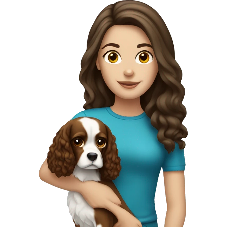 white brunette girl with dog cavalier  emoji