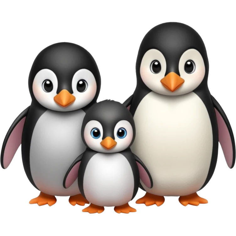 Savino the penguin,Moshi the doll and their parents emoji