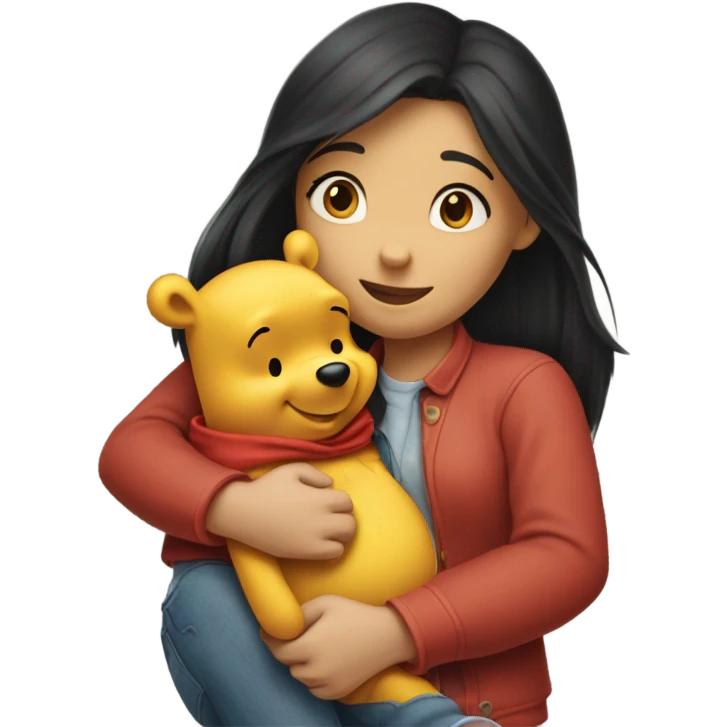 Winne the Pooh hugging pretty brunette girl wearing jeans emoji