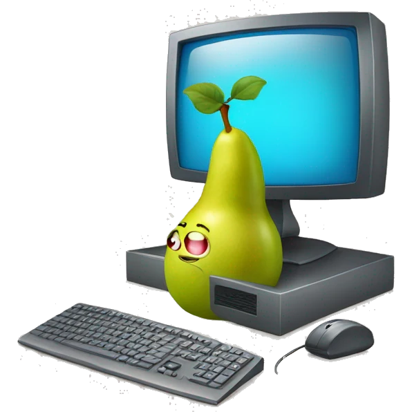 a pear is playing with a computer emoji