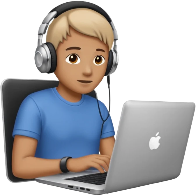 laptop ile çalışan kulaklık tana biri, bilgisayar logosuz olsun emoji