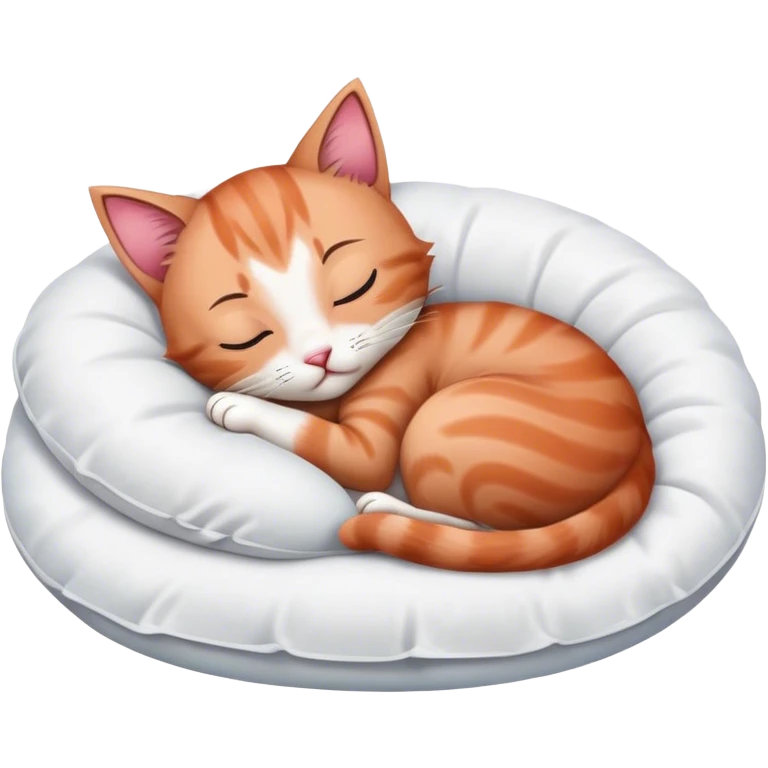 Tired kitten sleeping on a white pillow  emoji