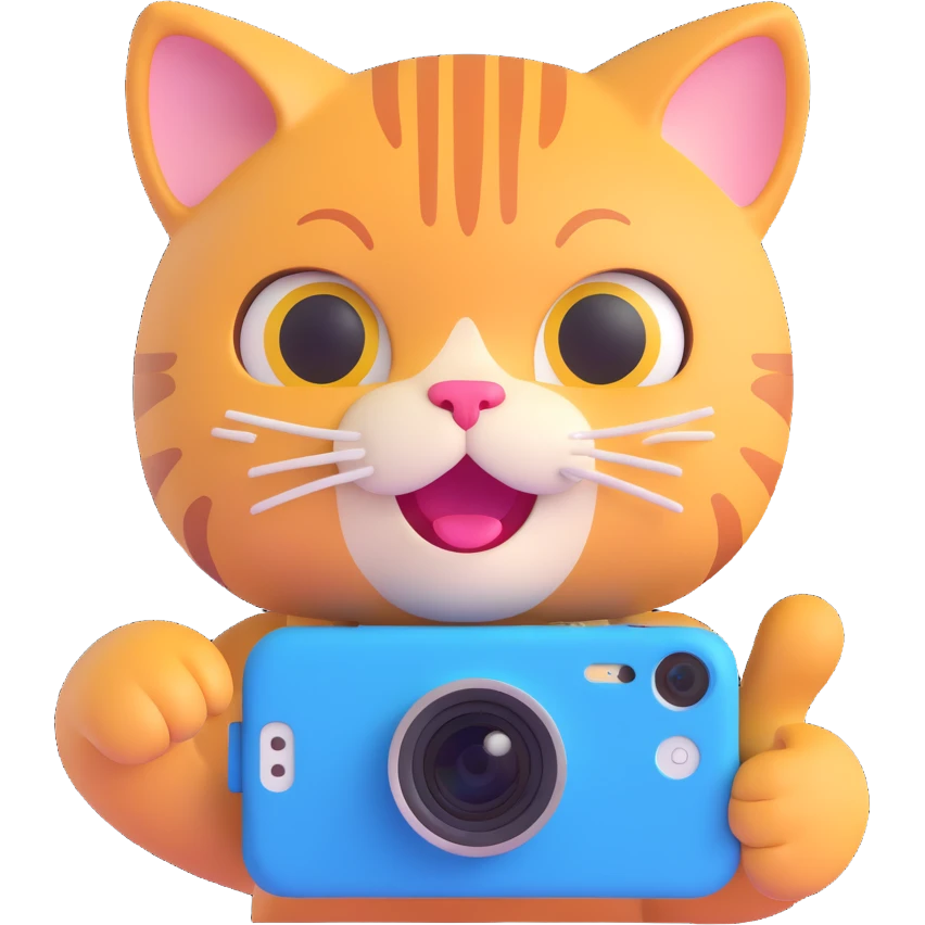 cat taking a selfie, 3D emoji style emoji