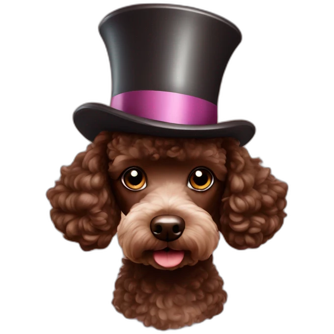 Chocolate poodle in cylinder hat emoji