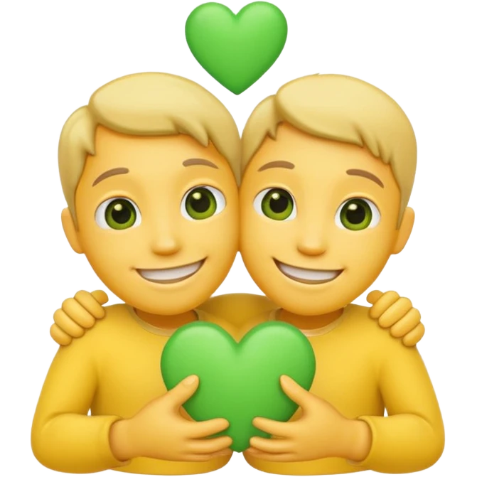 A hug emoji that holds green hearts in hands emoji