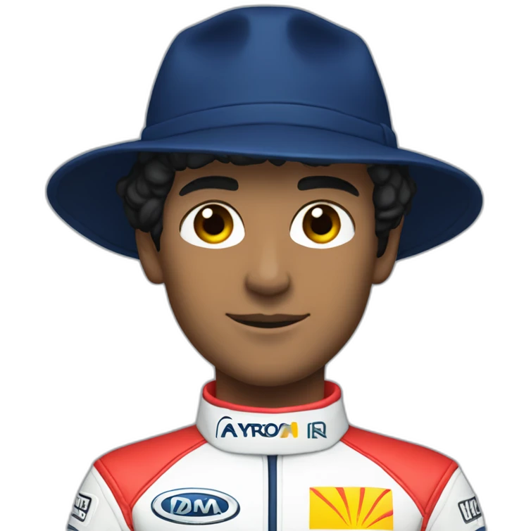 Aytron senna in a dark blue hat and red racing suit emoji