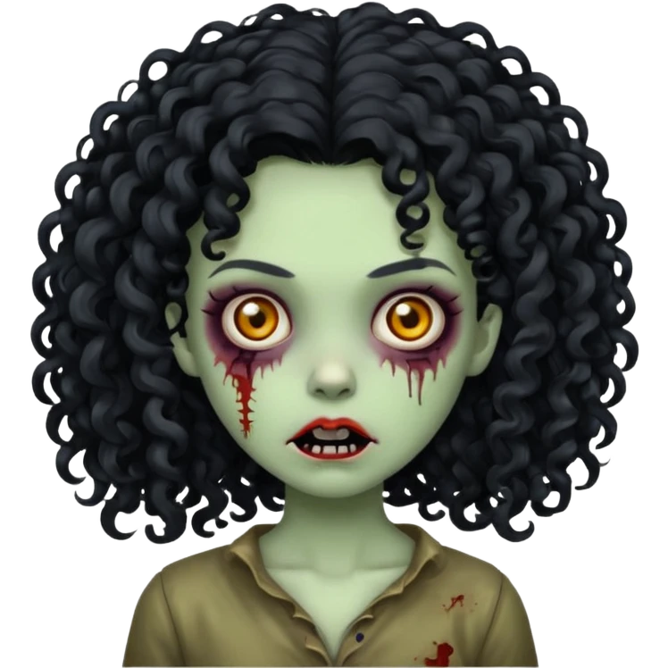 girl zombie with big black curly hair  emoji