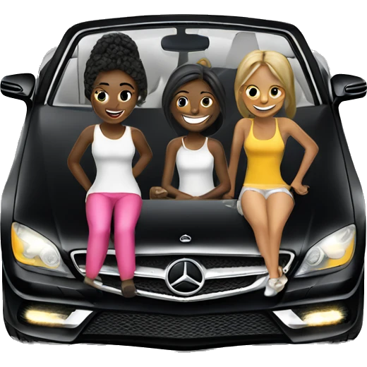 Black Mercedes Cabrio with two happy girls emoji