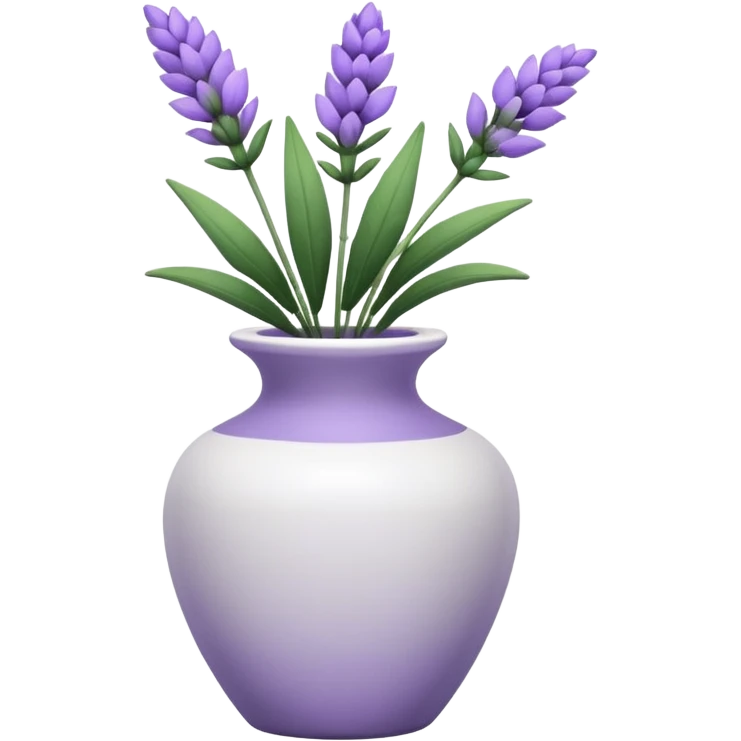 A small white vase holding a single lavender flower with green leaves. emoji
