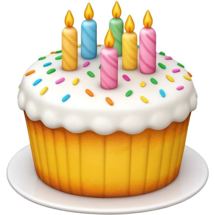 3D iPhone style emoji of a cake, round and fluffy, decorated with icing and sprinkles, isolated on white background, soft shadows, high detail, playful and cute. emoji