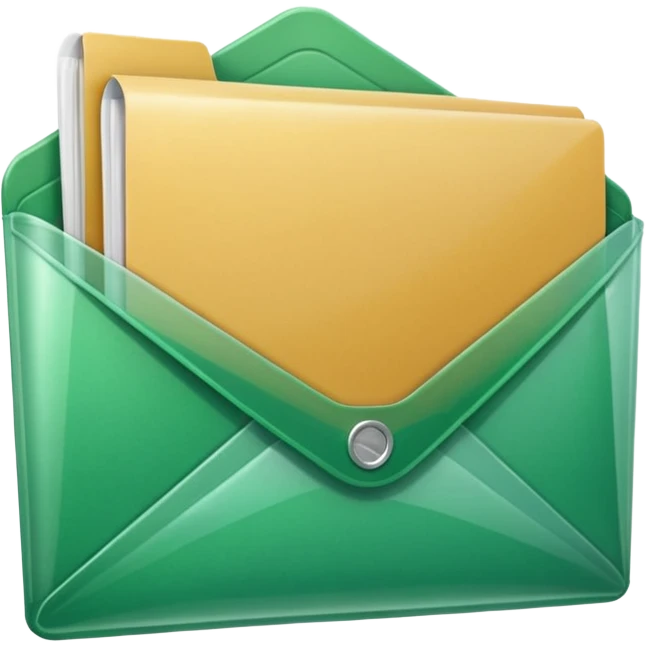 A simple emoji-style icon of a transparent green plastic gym folder envelope, slightly open, with clean edges, soft shine, and subtle shading, conveying fitness organization and active lifestyle. emoji