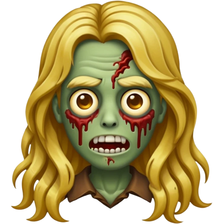 Make a zombie emoji with wavy hair castanho com golden streaks,e cabelo longo emoji