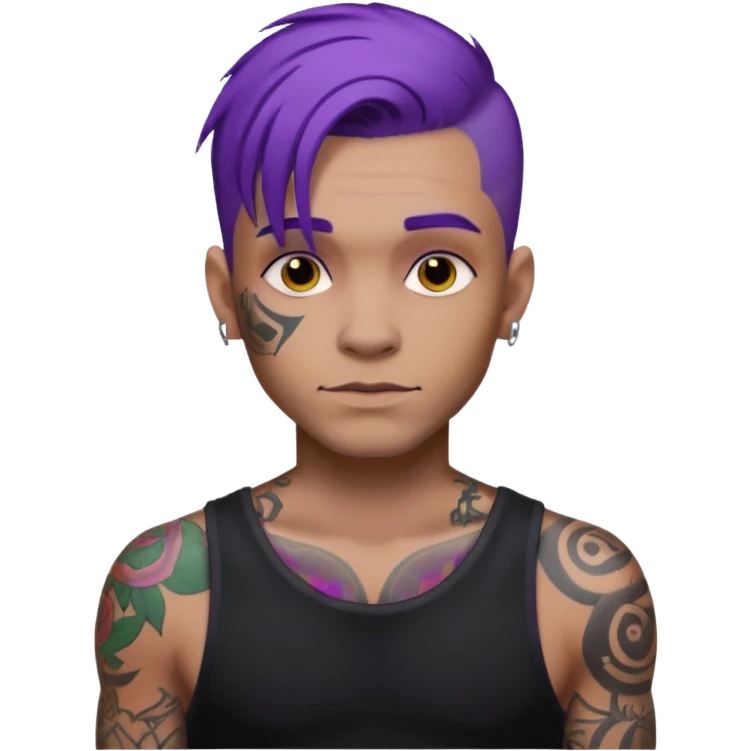 men with tatoos and hightlight that tatoos with purple hair and black dress and close look emoji