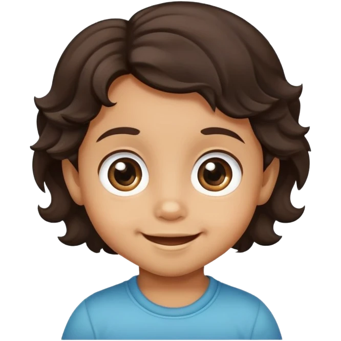 smiling toddler face with big eyes, medium skin tone, and dark wavy hair emoji