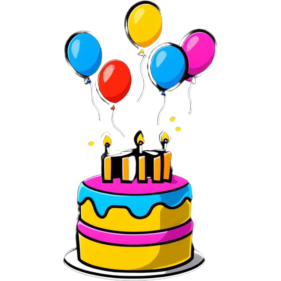 festive party celebration with balloons, confetti and cake emoji