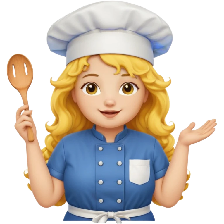 chuppy girl, yellow Long curly hair, happy, wearing chef uniform and chef hat emoji