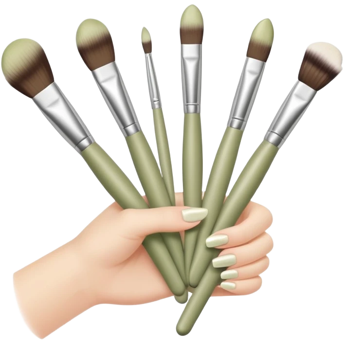 Holding pale olive make up brushes emoji