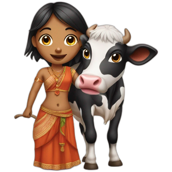 Indian girl with cow emoji