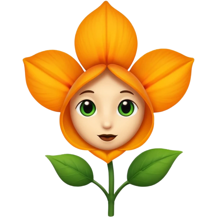 Green stem, white bud with black cartoony face: ;p. And six heart shaped yellowish orange petals emoji