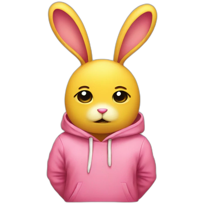 Sad Pink rabbit, wears yellow teeshirt emoji