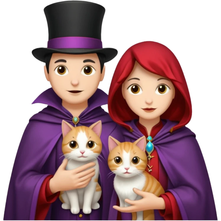 magician couple and their pet cat emoji