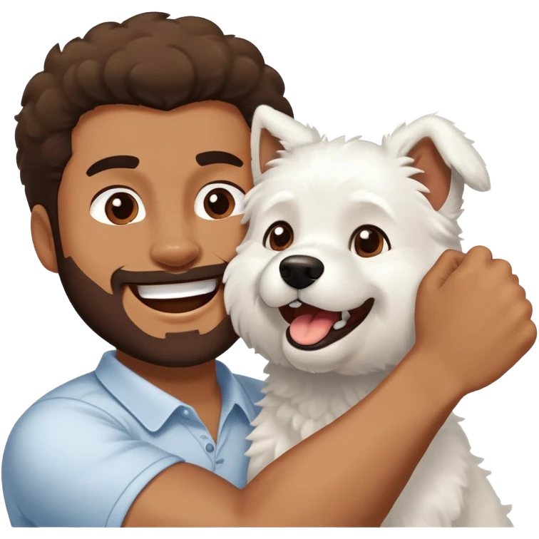 White fluffy dog punching Hispanic man emoji