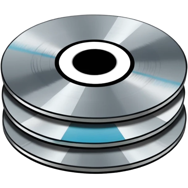 Minimalist emoji-style sticker of a small stack of DVD discs, one cracked, one with burn marks. Top-down view, grayscale and muted tones, flat design, no text. emoji
