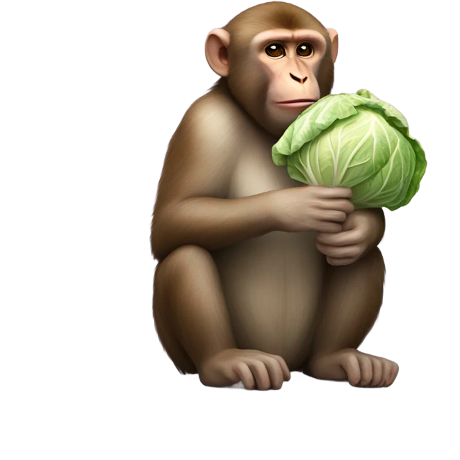 fat Barbary Macaque chews cabbage emoji