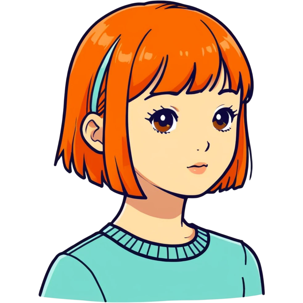 Orange hair girl with short bangs emoji
