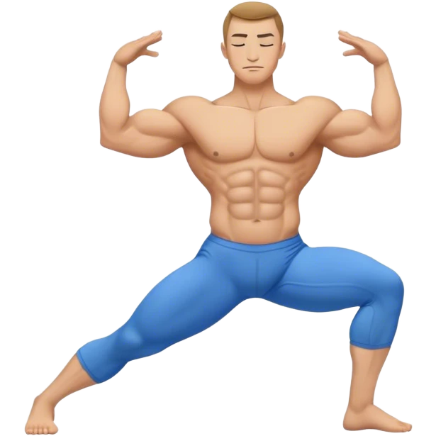 bodybuilder blue short warrior-II yoga pose emoji