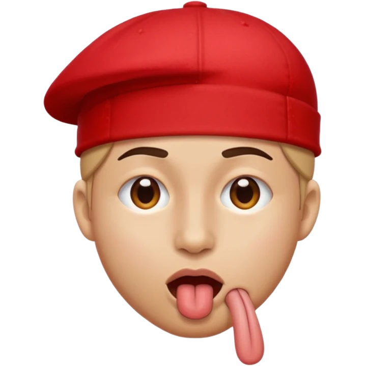 I want an emoji with a face with its tongue sticking out to the side and also with one eye closed to the side and also with a red cap.  emoji