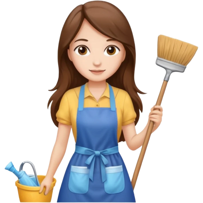 beautiful girl with long brown hair cleaning emoji