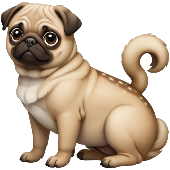 detailed-[pug]-realistic-full-body-sitting-emoji,-tail-resting-loosely-beside-its-paws,-head-tilted-dramatically, -sleek-[fawn]-fur,-simplified-yet-realistic-focused-features,-highly-detailed,-glowing-with-an-almost-sarcastic-glow emoji
