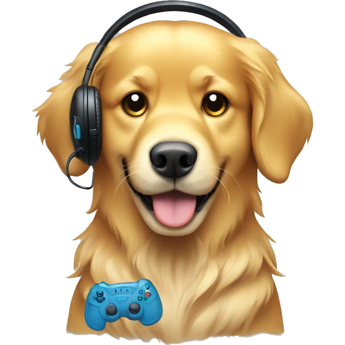 golden retriever with gaming pad and heaset emoji