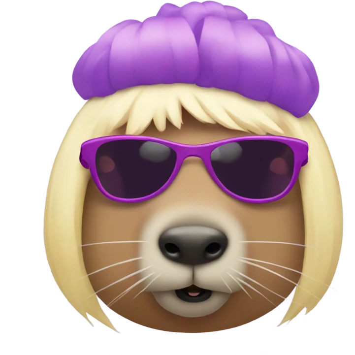 capybara wearing a purple tutu with pink sunglasses, red lipstick and blonde wig emoji