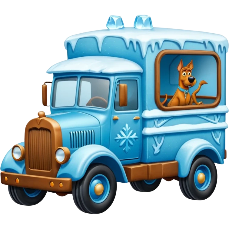 The Flintstones shiny crushed-dark-ice-blue crystal frozen Scooby Doo 1912 antique long-wheelbase cab over off-road low rider moving truck  emoji