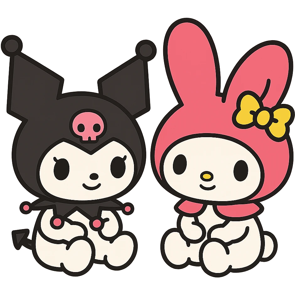 Remove the background, keep only Kuromi and My Melody in anime style, preserve all details, transparent background. emoji
