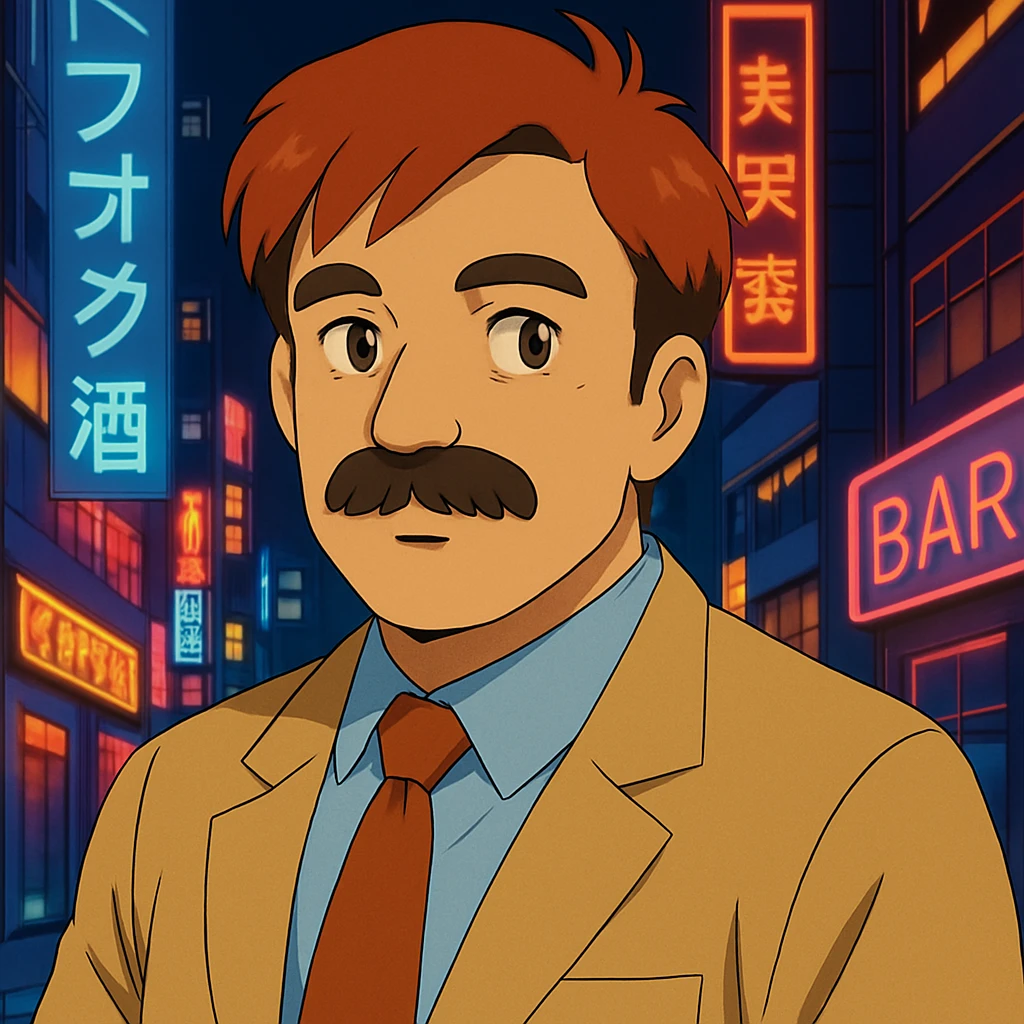 Add a neon city background, keep the 90's anime style and all original colors and lighting emoji