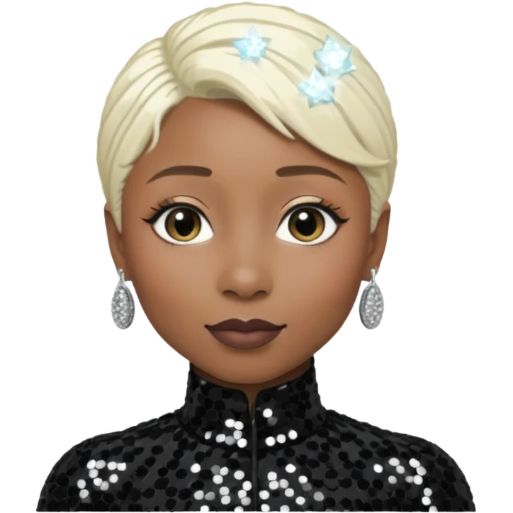 Cynthia Erivo with platinum blonde hair, black sequin outfit emoji