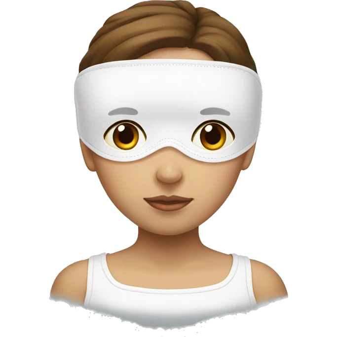a girl with brown hair with a white sleep mask on top of her head emoji