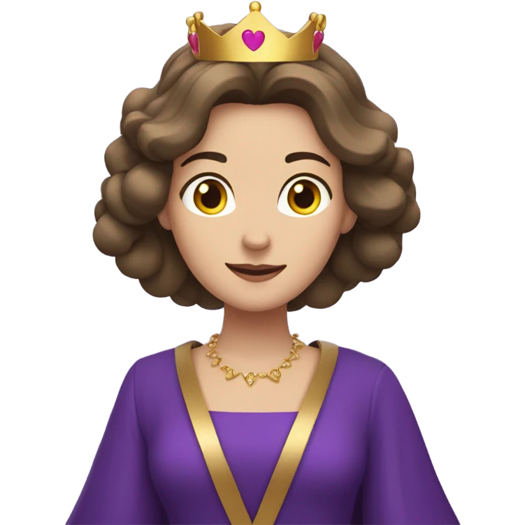 Caucasian long  brunette woman wearing formal royal purple robes and a crown with five hearts floating in the air around her head emoji