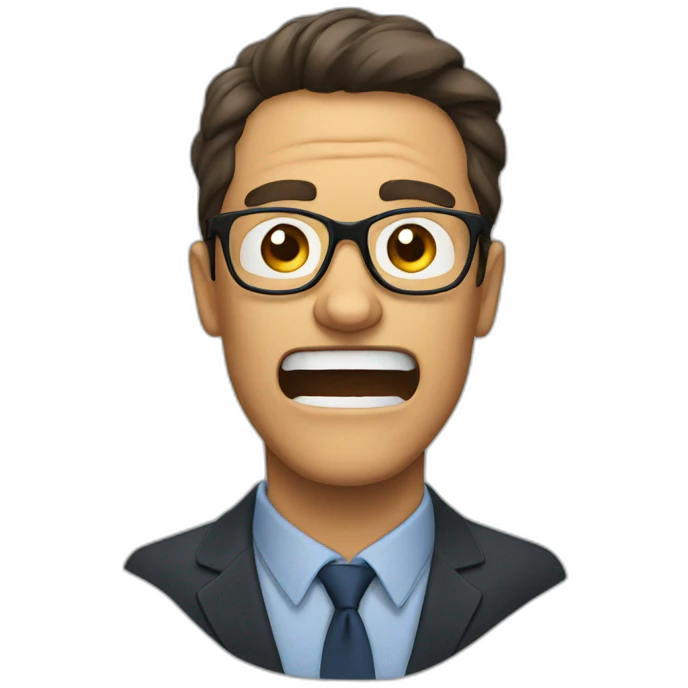 A man with glasses shouting emoji