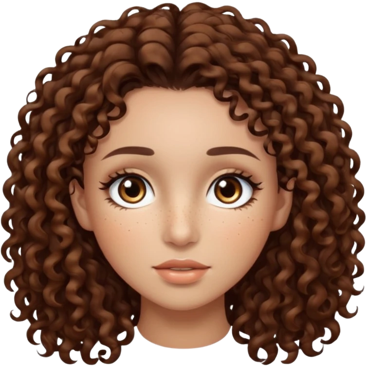 dark brown curly hair with dark brown eyes and long lashes with freckle and light brown skin emoji