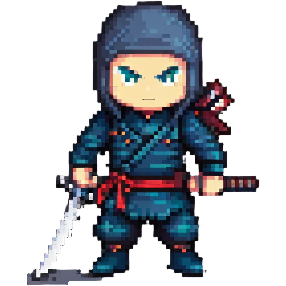 ninja holding a katana in pixel art style emoji