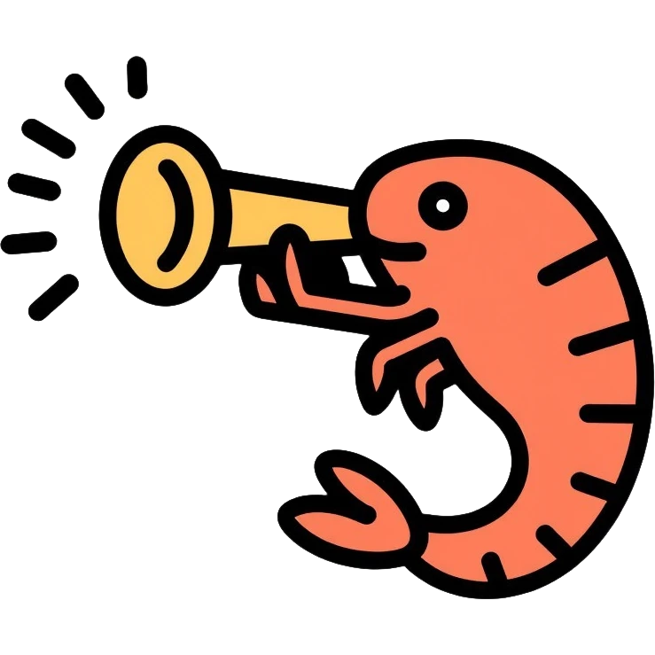 small shrimp plays the trumpet emoji