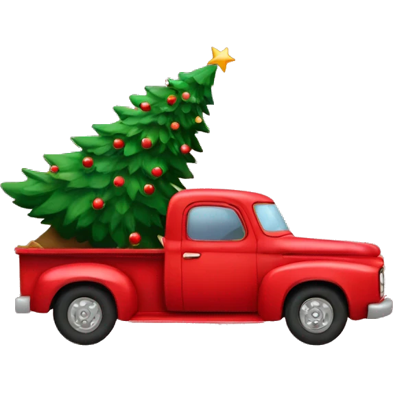 red truck with a christmas tree in the trunk emoji