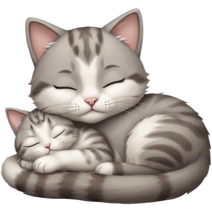 grey and white small cat with its eyes closed lying down leaning on his elbow with his paw curled under his head holding it up emoji