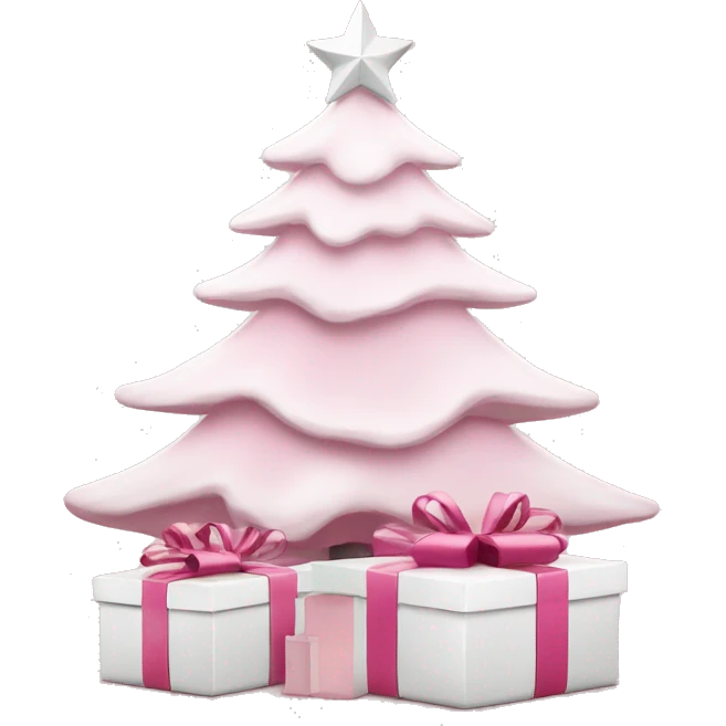 Light pink Christmas gifts under a white Christmas tree  emoji