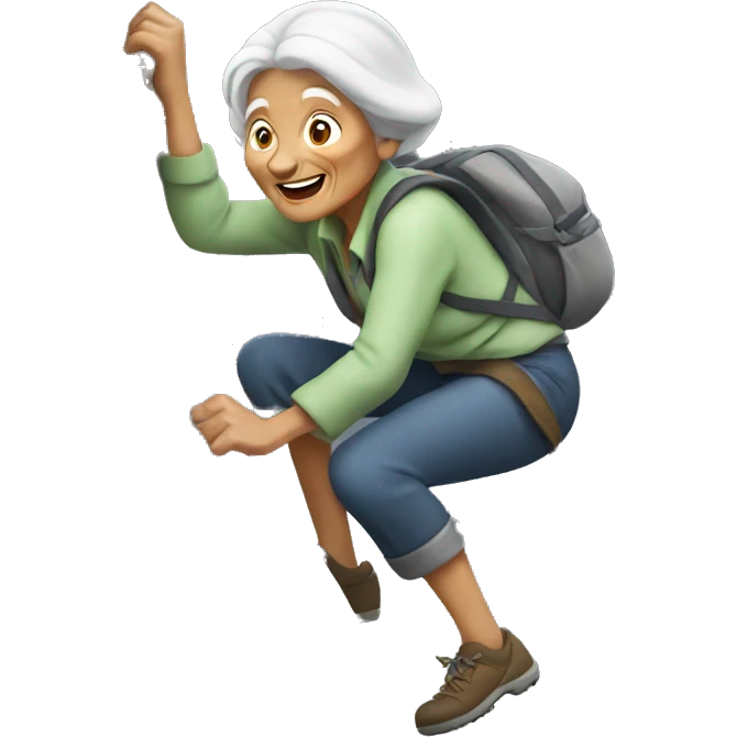 old woman climbing a rock emoji