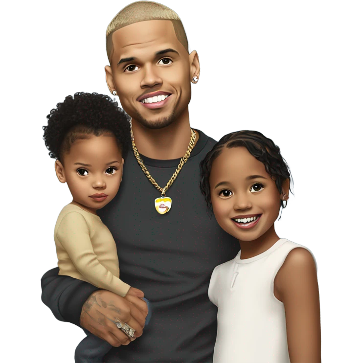 Hyper Realistic Chris Brown with daughter Royalty, son aeko and daughter lovley emoji